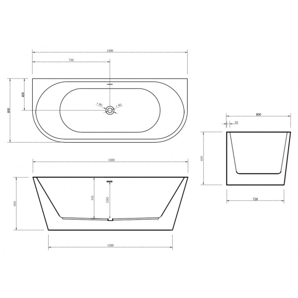 Ванна акриловая Abber 150х80 белая (AB9216-1.5)