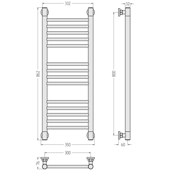 Полотенцесушитель водяной Сунержа Богема + 800x300 матовый белый (30-0220-8030)