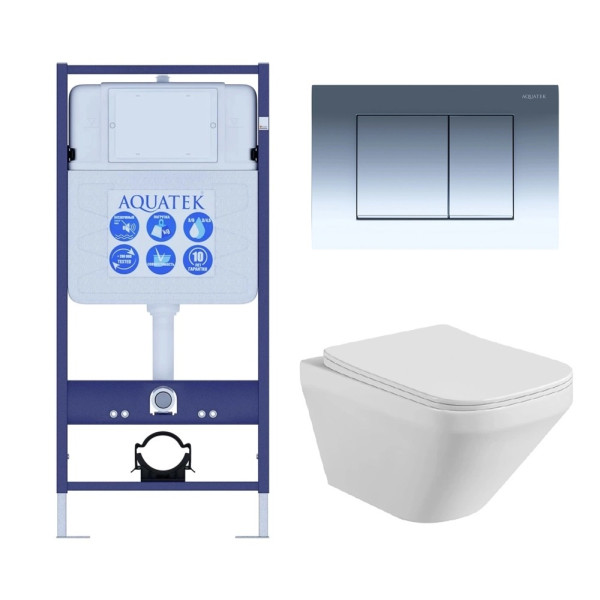 Комплект нсталляция c унитазом Aquatek ЛИРА рама Standard INS-0000012 с звукоиз.прокладкой+крепеж KKI-0000002+кнопкаKDI-0000010+унитаз ЛИРА AQ1155-0