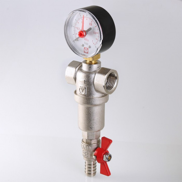 Фильтр с манометром самоочищающийся Valtec 1/2" (500/100 мкм) (VT.390.N.04) Фильтр с манометром самоочищающийся Valtec 1/2" (500/100 мкм) (VT.390.N.04)
