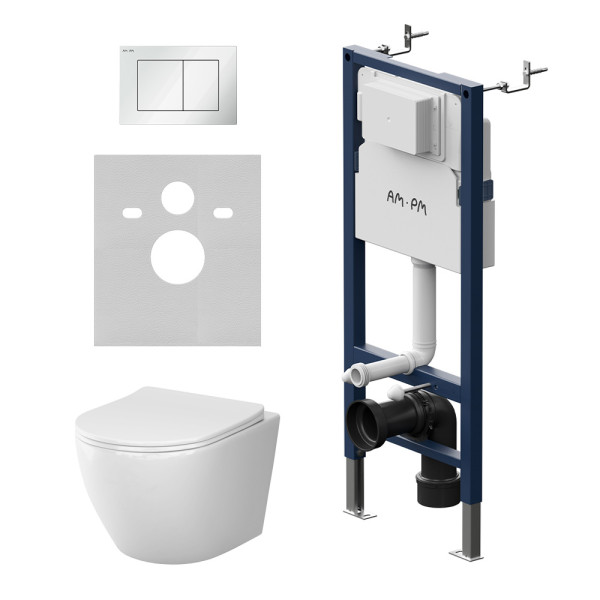 Комплект нсталляция c унитазом AM.PM Like Aquaspin склавишей с клавишей PrimeFit S, бел глянц, с сиденьем микролифт (IS90201.801900)