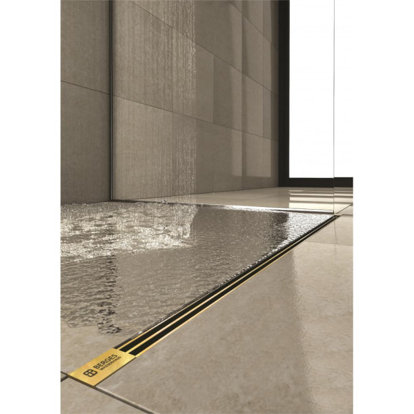 Желоб Berges водосток напольный Super Slim 1000 нержавеющая сталь, золото глянец, S-сифон D50/110 вертикальный (092055) Желоб Berges водосток напольный Super Slim 1000 нержавеющая сталь, золото глянец, S-сифон D50/110 вертикальный (092055)