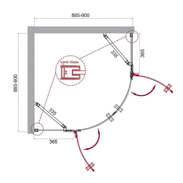 Душевой уголок Belbagno Kraft 90x90x195 стекло прозрачное с рисунком, профиль хром (KRAFT-R-2-90-C-Cr)