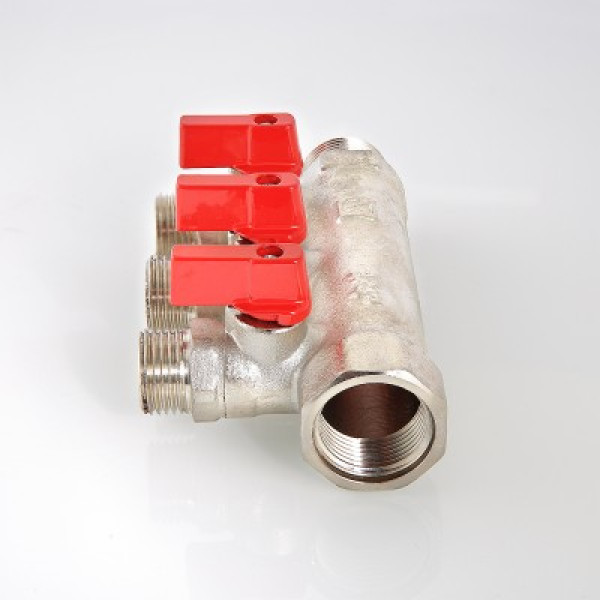 Коллектор 3 отв. с шар. клапанами 3/4*1/2" Valtec (никель) красные ручки (VTc.580.N.0503) Коллектор 3 отв. с шар. клапанами 3/4*1/2" Valtec (никель) красные ручки (VTc.580.N.0503)