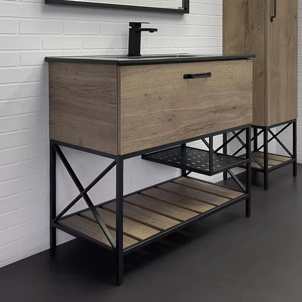 Тумба подвесная с раковиной Comforty Бредфорд 900x465x870 дуб темный (00004148003)