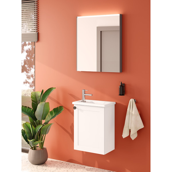 ТУмба подвесная Vitra Root Classic 45 см с квадратной раковиной, с дверцей, матовый белый, правосторонняя (68610)