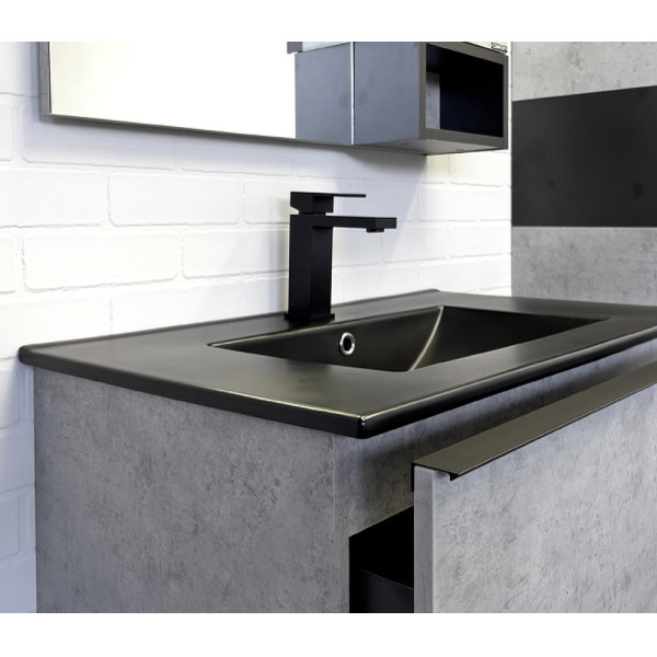 Тумба подвесная с раковиной Comforty Франкфурт 750x465x560 дуб светлый/черный (00-00011082)