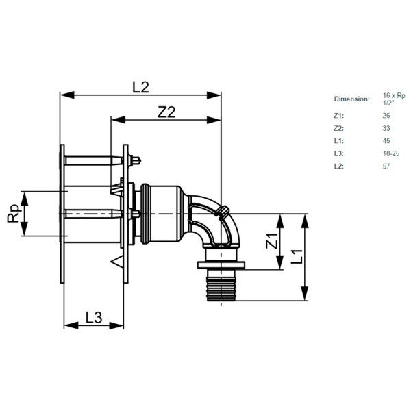 Сквозное угловое фланцевое присоединение TECEflex 16х1/2" ВР (бронза) (708705) Сквозное угловое фланцевое присоединение TECEflex 16х1/2" ВР (бронза) (708705)