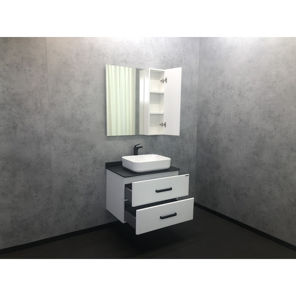 Тумба подвесная с раковиной Comforty Амстердам 750x500x630 белый глянцевый/черный матовый (00-00004668)