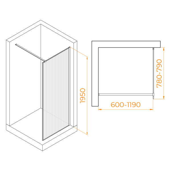 Душевое ограждение RGW Walk In 80x195 стекло Ribbed (ребристое), профиль белый (06100808-155)