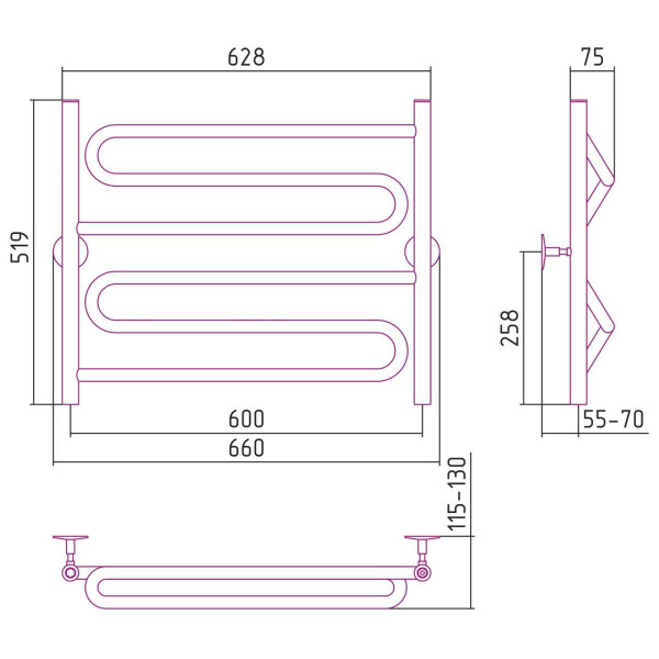 Полотенцесушитель водяной Стилье Универсал-51 600х600 (2) Z 21 хром (00651-6060) Полотенцесушитель водяной Стилье Универсал-51 600х600 (2) Z 21 хром (00651-6060)