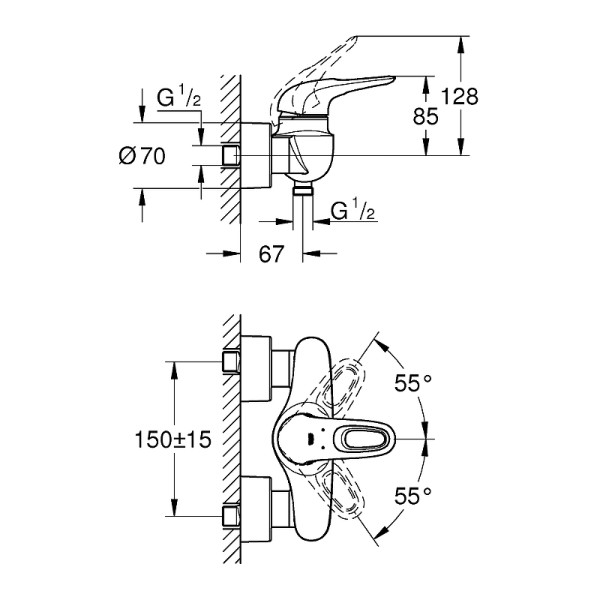 Смеситель для душа Grohe Eurostyle белая луна (33590LS3)