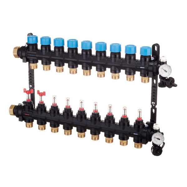 Коллекторная группа 9 отводов 1" с расходомерами и термометрами Henco (композит) (UFH-0605MDK09-03L)