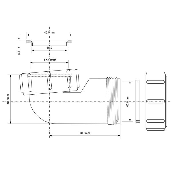 Отвод McAlpine на 90° низкий 1 1/2" (Ду=40 мм, компрессионное соединение) (40FSD) Отвод McAlpine на 90° низкий 1 1/2" (Ду=40 мм, компрессионное соединение) (40FSD)