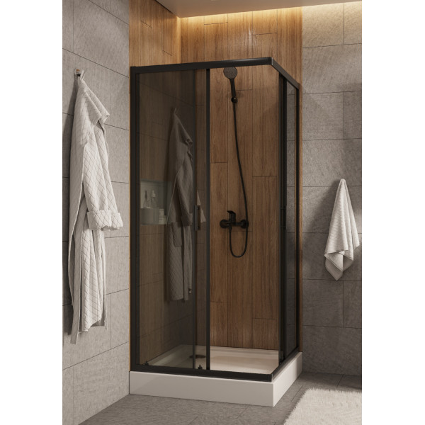 Душевой уголок Santek Вэлия 90x90x195 стекло (прозрачное, профиль черный (1WH501797)