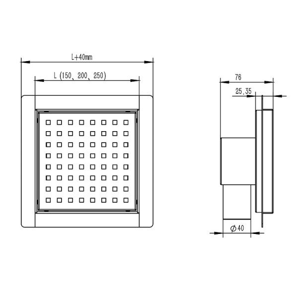 Трап горизонтальный Azario 150x150 хром (AZZ1150)