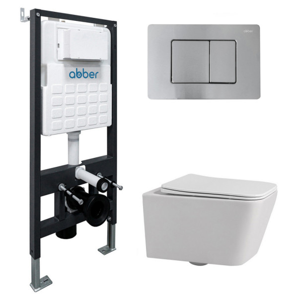 Комплект инсталляция с унитазом Abber Rechteck с клавишей хром матовый (AC1201-AC0105-AC0120MCH)