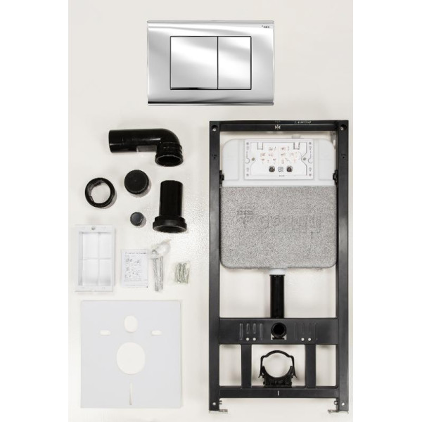 Инсталляция для подвесного унитаза РЕХАУ NovaFlow с клавишей смыва Nova Quad 001 с прямоугольными клавишами, пластик, хром, глянцевый (19101031001)