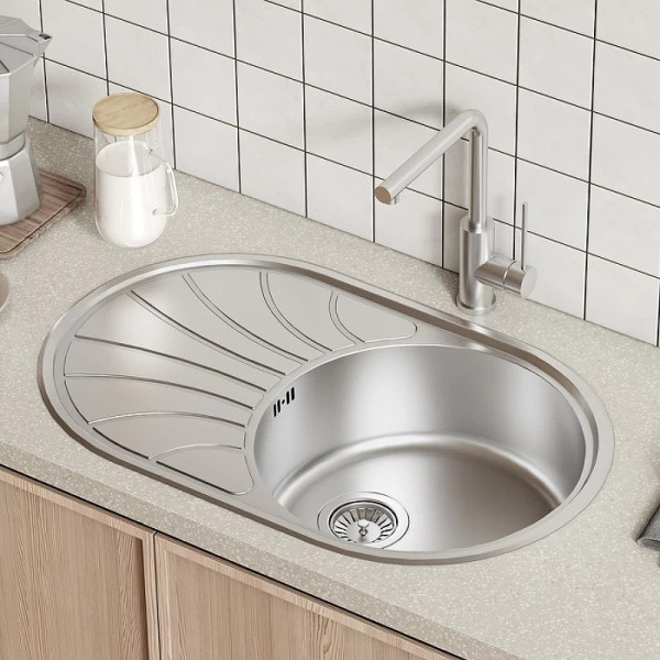 Мойка для кухни врезная Iddis Suno S 77x48 с сифоном нержавеющая сталь шелк (SUN77SDi77S)