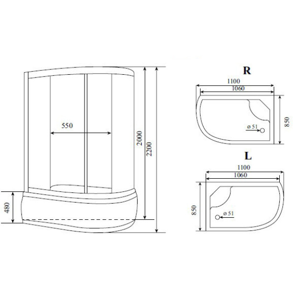 Душевая кабина Timo T-6610 Silver R 110x85x220 стекло матовое, профиль хром (T-6610 S R)