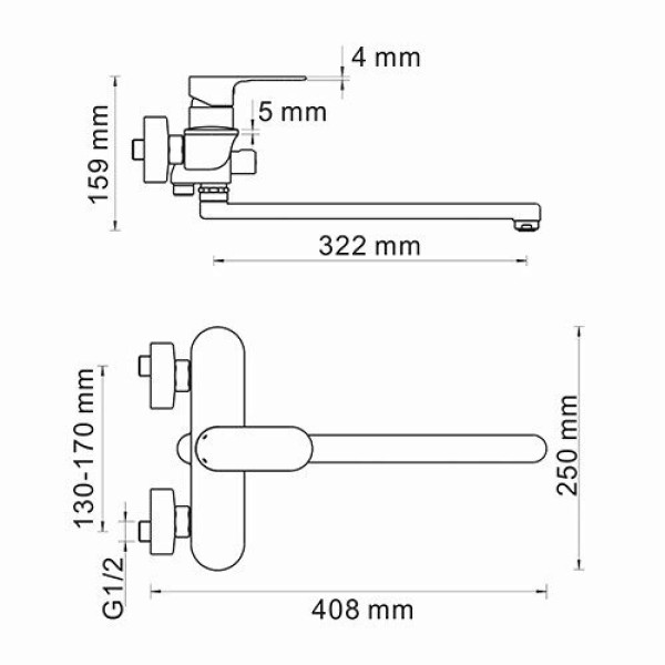 Смеситель для ванны и душа WasserKRAFT Dinkel с длинным изливом (5802L)