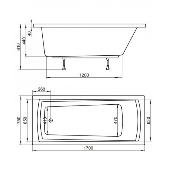 Ванна акриловая Ravak Domini 170x75x61 белая (70508015)