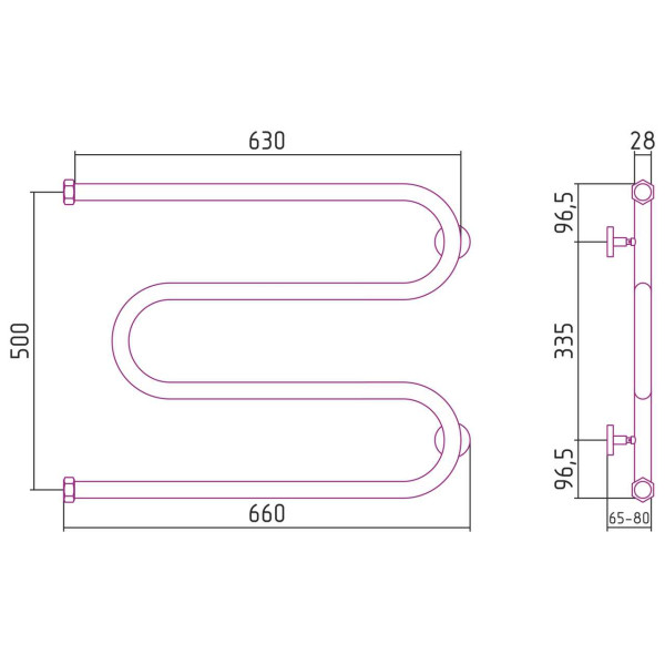 Полотенцесушитель водяной Сунержа М-образный+ 500х650 белый (12-4007-5065)