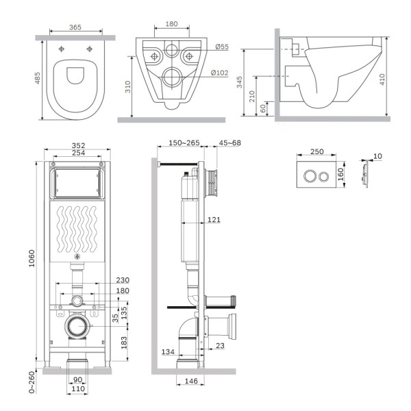 Комплект инсталляция с унитазом AM.PM ErgoFit с клав L хром глянц с подвесным унитазом Spirit V2.0 Aquaspin (IS110151.701900)