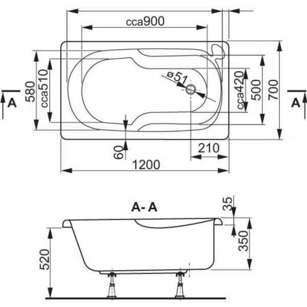 Ванна акриловая VagnerPlast Nike 120 120х70х35 (VPBA127NIK2E-04)