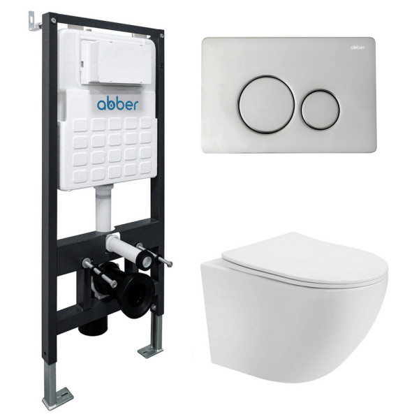 Комплект инсталляция с унитазом Abber Bequem с клавишей хром (AC1100T-AC0105-AC0121)