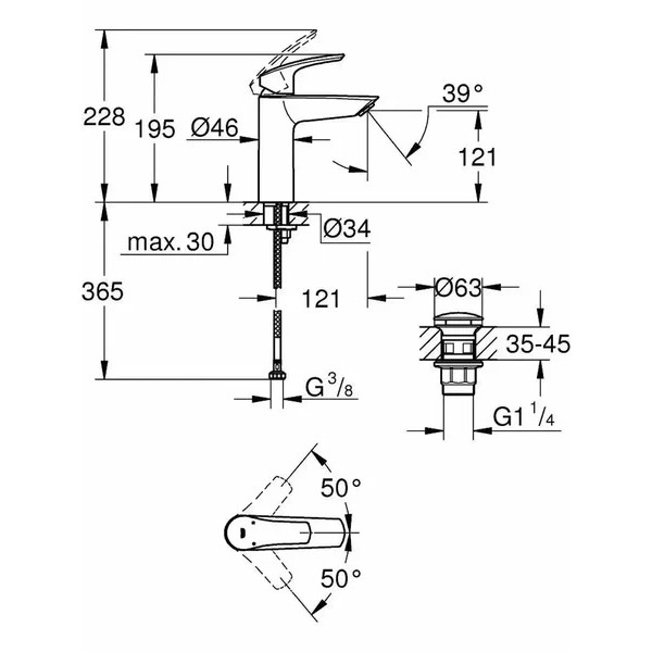 Смеситель для раковины Grohe Eurosmart (хром) Смеситель для раковины Grohe Eurosmart (хром)