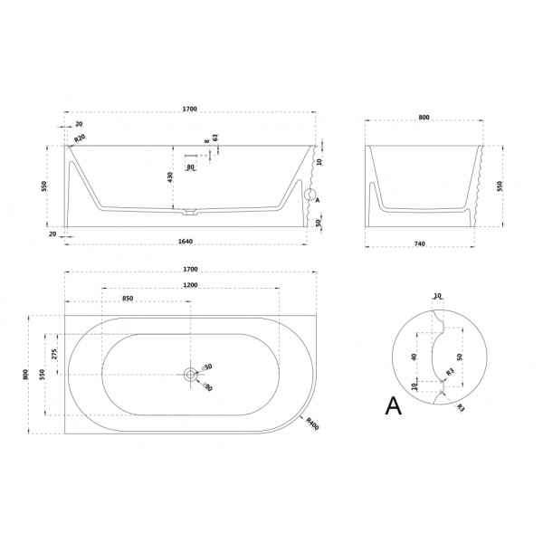 Ванна из искусственного камня Abber Stein 170x80 белая матовая (AS9651 L) Ванна из искусственного камня Abber Stein 170x80 белая матовая (AS9651 L)