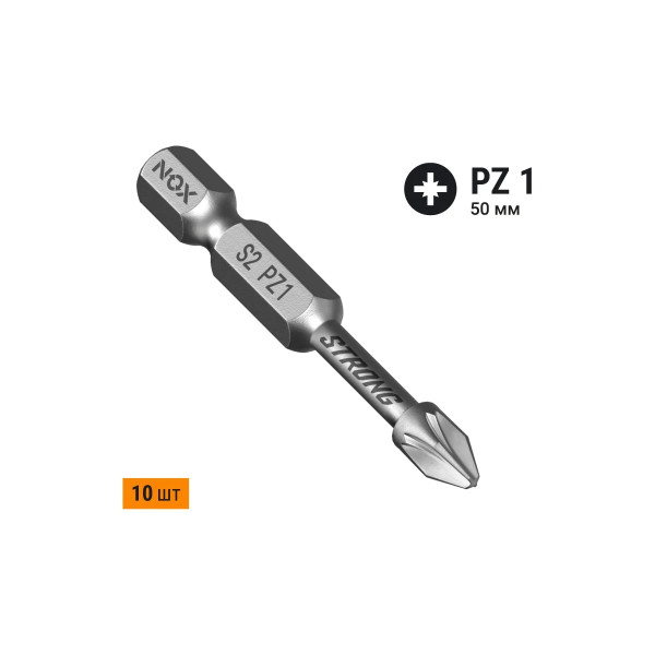 Бита Nox torsion E6,3 Pz1-50, 10 шт бокс STRONG (337150) Бита Nox torsion E6,3 Pz1-50, 10 шт бокс STRONG (337150)