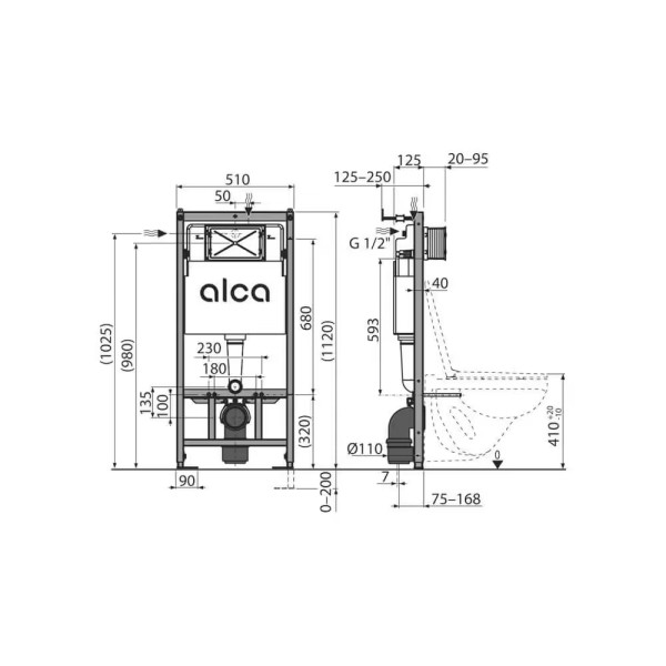 Инсталляция для подвесного унитаза AlcaPlast с клавишей (AM101/1120-4:1 RU M570-0001) белая Инсталляция для подвесного унитаза AlcaPlast с клавишей (AM101/1120-4:1 RU M570-0001) белая