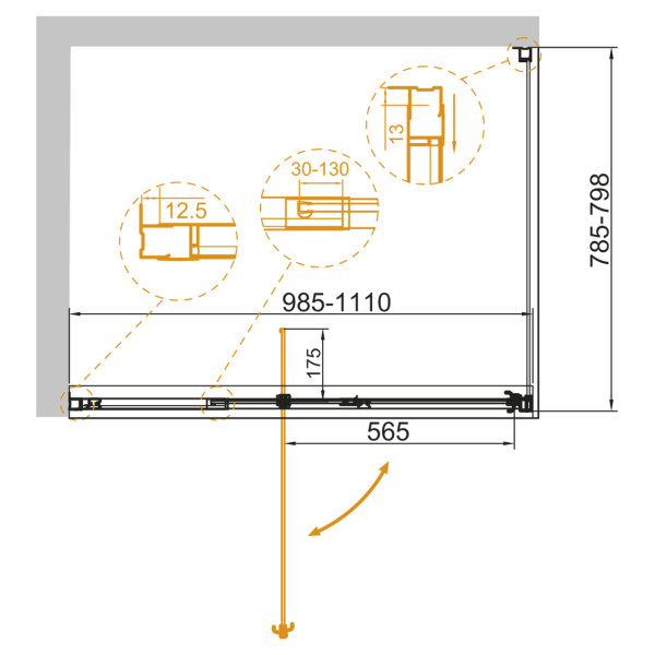 Душевой уголок Cezares Variante 100x80x195 стекло прозрачное, профиль хром (VARIANTE-AH-1-100/110-80-C-Cr)