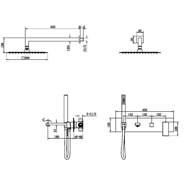 Душевая система Boheme Qubic SGM (графит глянец) (474-SGM) Душевая система Boheme Qubic SGM (графит глянец) (474-SGM)