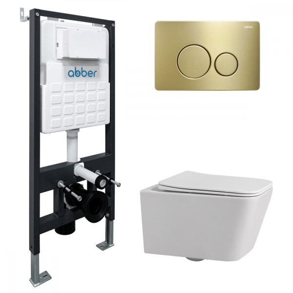 Комплект инсталляция с унитазом Abber Rechteck с клавишей золото (AC1201-AC0105-AC0121MMG)