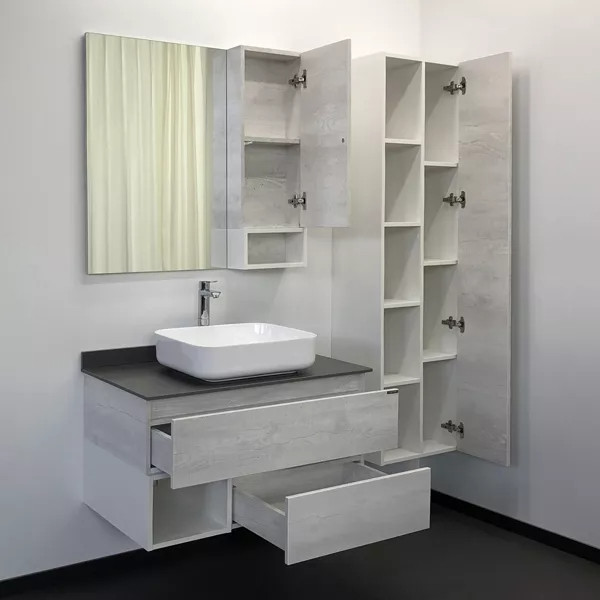 Шкаф зеркальный Comforty Прага 900x140x800 дуб белый (00004136263)