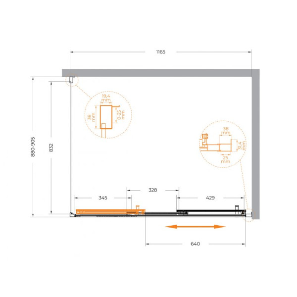 Душевой уголок Cezares Molveno 120x90x195 стекло прозрачное, профиль брашированное золото (MOLVENO-AHF-31-120/90-C-BORO-IV)