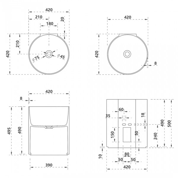 Раковина подвесная Kristall (черный)