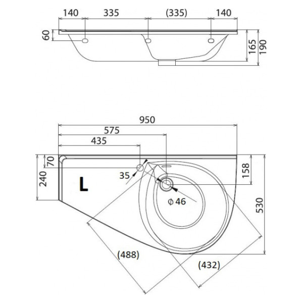 Раковина подвесная Ravak Avocado Comfort 950х530х190 L (XJ9L1100000)