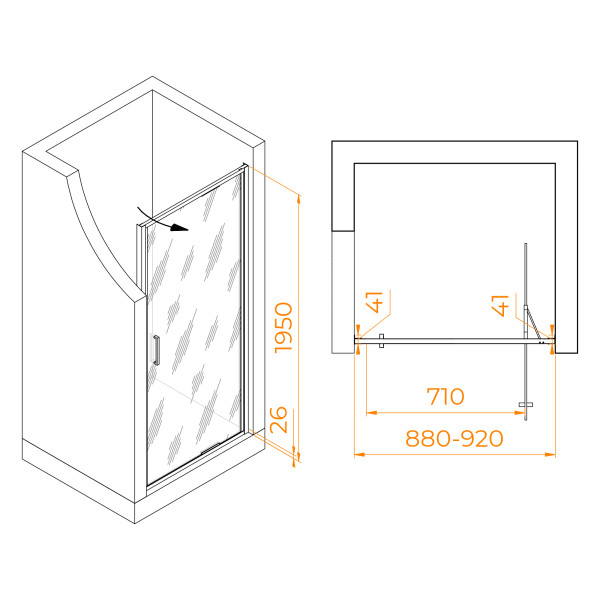 Душевая дверь RGW Stilvoll 90x195 стекло Ribbed (ребристое), профиль хром (70320509-151)