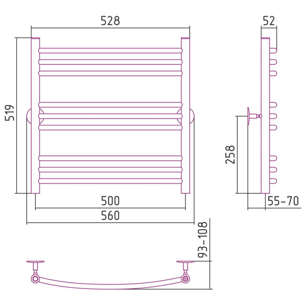 Полотенцесушитель водяной Стилье Универсал-58 600х500 (3+3+3) Г 16 хром (00658-6050) Полотенцесушитель водяной Стилье Универсал-58 600х500 (3+3+3) Г 16 хром (00658-6050)