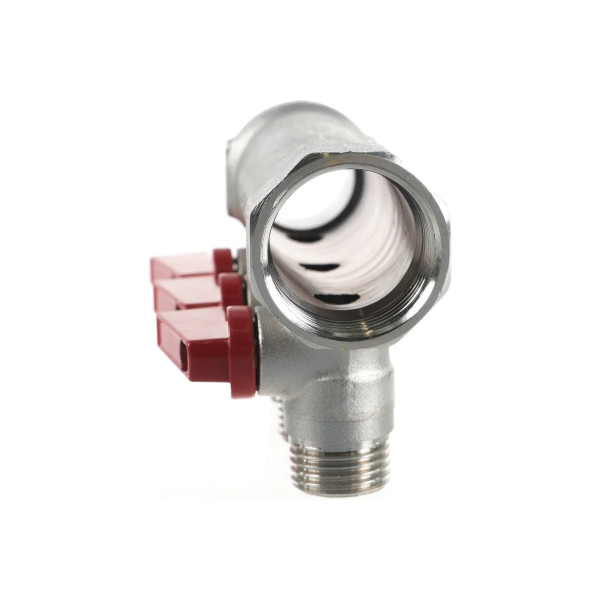 Коллектор 3 отв. с шар. клапанами 1*1/2"(16) (никель) Kromwell красные ручки (EU.ST3042285 3x1x12_k)