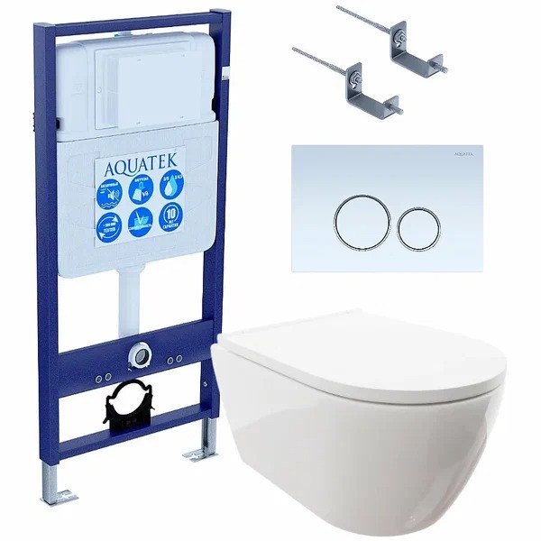 Комплект нсталляция c унитазом Aquatek Ника-015 4в1 рама Standard INS-0000012+крепеж KKI-0000002+клавиша KDI-0000015+унитаз Ника AQ2009-00 с тонким