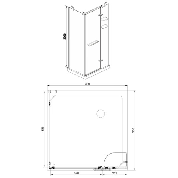 Душевое ограждение Azario Montreal 90х90х200 R со стеклянной полкой стекло прозрачное профиль хром серебро (AZ-NWG1231-R)