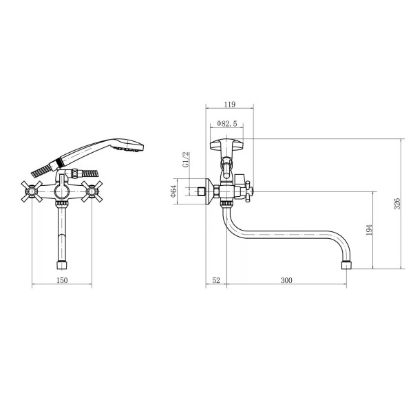 Смеситель для ванны и душа Plstart с душевым комплектом хром/желтый (PL2218-9)