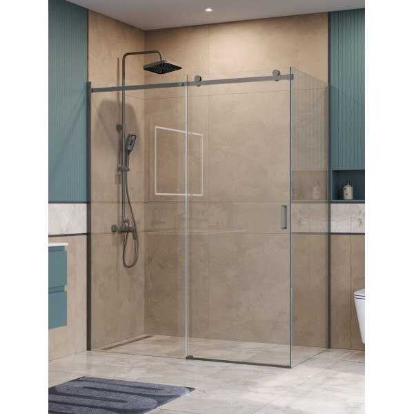 Душевой уголок BelBagno Soft Close-2 160x90x200 стекло прозрачное, профиль оружейная сталь матовая (SOFT_CLOSE-2-AH-1-160/90-C-GM)