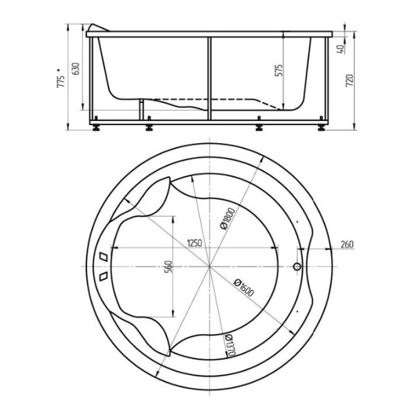 Ванна акриловая Акватек Аура 180х125 на каркасе
