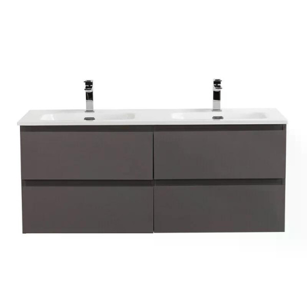 Тумба подвесная Cezares Kraft 1200x455x500 с фрезерованными ручками по всей длине фасада с четырьмя выкатными ящиками Темно-Серый матовый (KRAFT-1200-